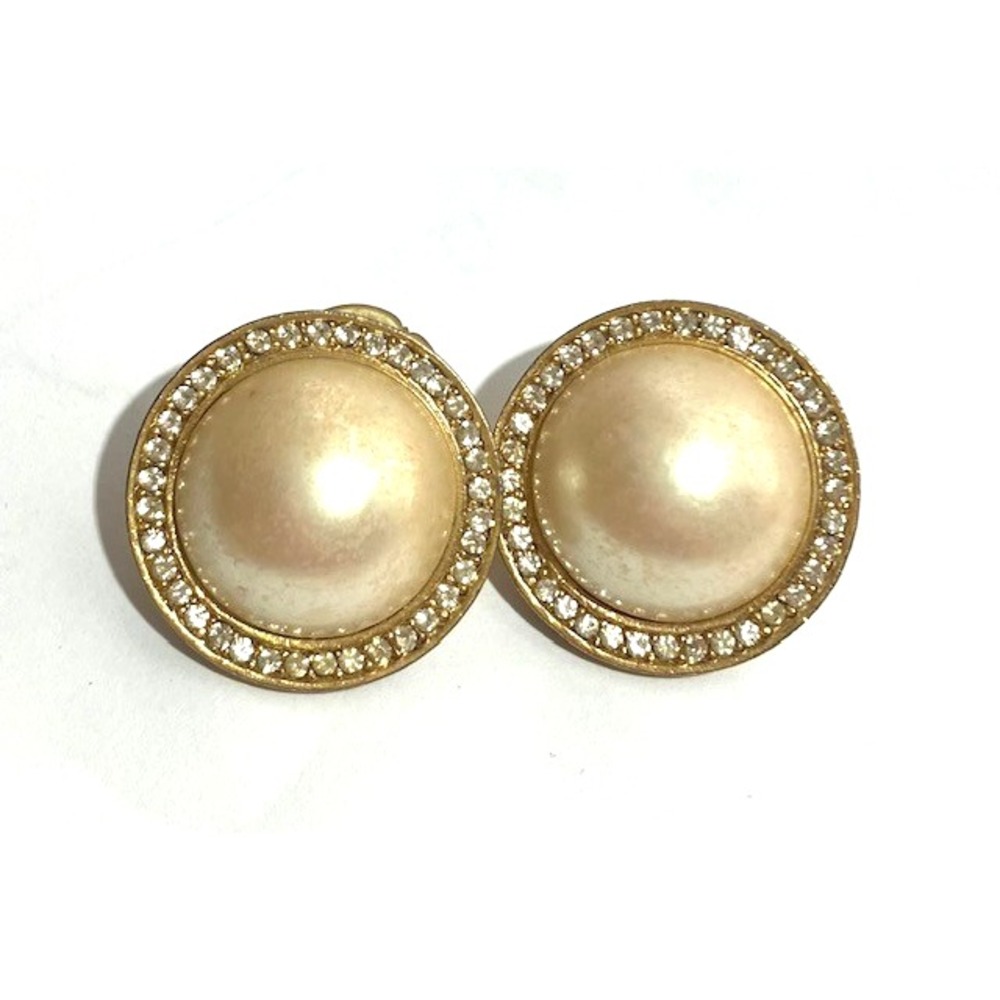 Vintage Richelieu Faux Pearl Rhinestone Earrings Gold Tone Metal Signed